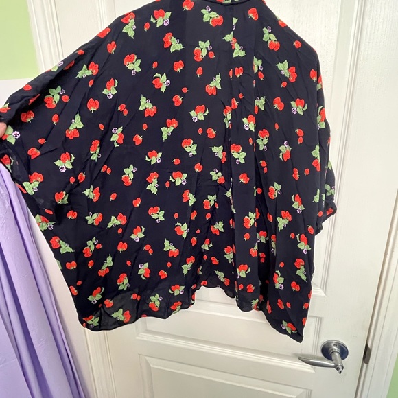 Aritzia Sunday Best Women’s Indigo Blue/Strawberry Open Front Blouse.  Sz XXS/XS - Picture 6 of 12